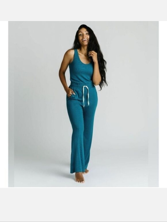 ZYIA Pants - ZYIA Teal Blue Sleeveless Jumpsuit with Drawstring